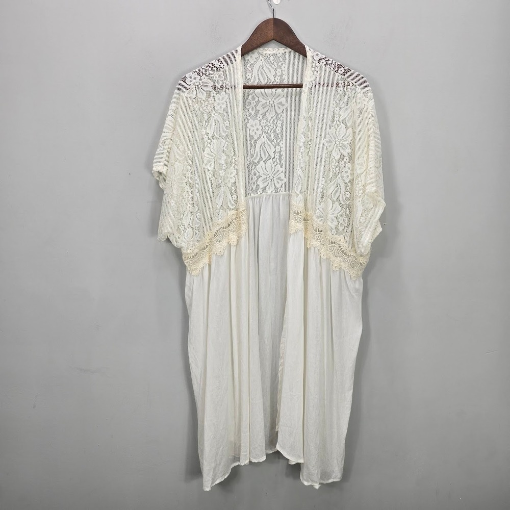 Lace Kimono Cover-up Cardigan Duster Open Front Gauze Festival Resortwear S/M